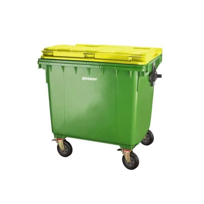 Tempat Sampah Besar Krisbow 1100L Hijau Dengan Tutup Kuning