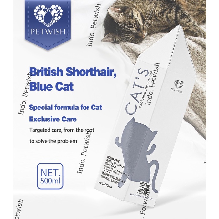Petwish Shampo Kucing 500ML - British Shorthair, Blue Cat -Cat Shampoo