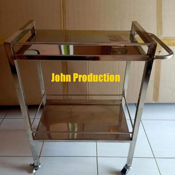 Trolley Instrumen 2 Rak / Meja Troli 2 Rak Rumah Sakit (Stainless)