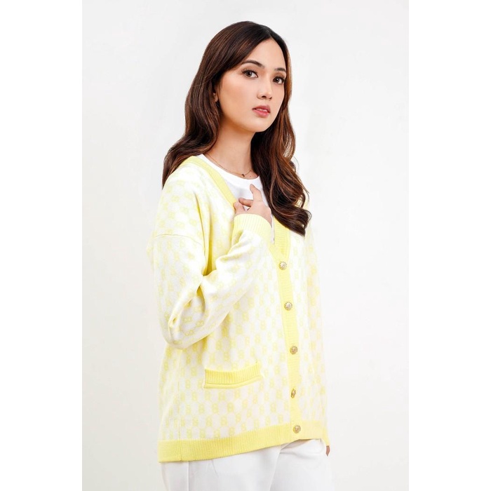 BISA COD - BENANG JARUM - SIGNATURE MONOGRAM CARDIGAN - MILKSHAKE