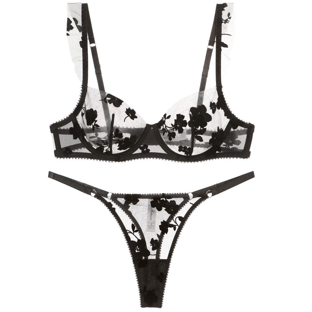 European and American Sexy Sexy Lingerie French Ultra-Thin Embroidered Lace Bra Set Big Chest Small 