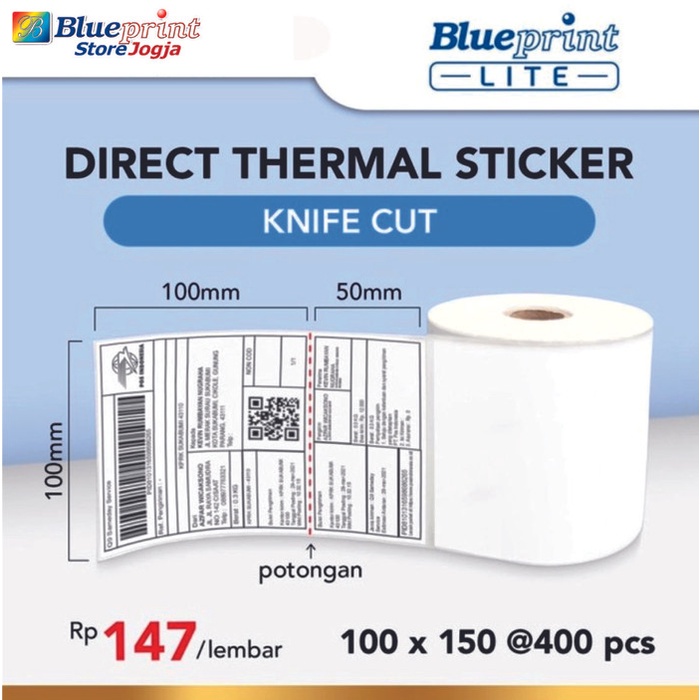 

^%^%^%^%] Direct Thermal Sticker Resi BLUEPRINT Lite 100x150 mm @400 Knife Cut