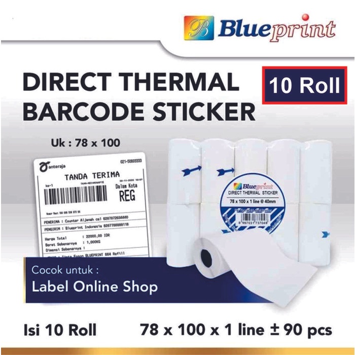 

:=:=:=:=] Direct Thermal Sticker Resi Portable Blueprint 78x100 isi 90 - 10 roll