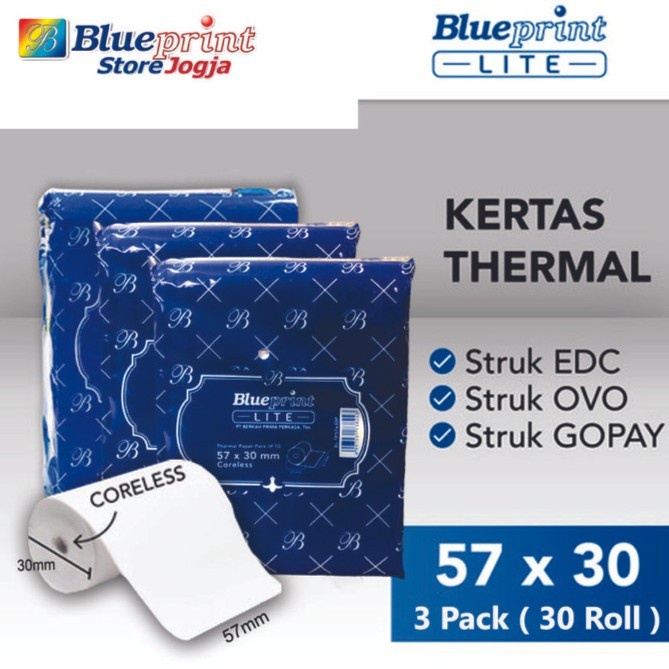 

>>>>>] Kertas Thermal Struk Kasir Murah Blueprint Lite 57x30 - 3 Pack 30 Rol