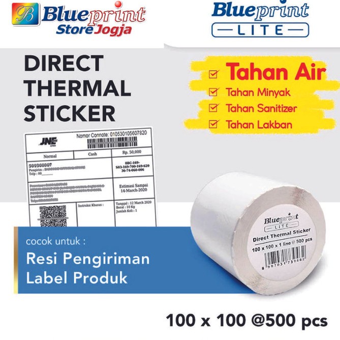 

{{{{}}] Direct Thermal Sticker Label Resi BLUEPRINT Lite 100x100 mm 500Pcs