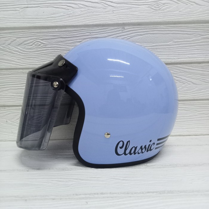 Helm Bogo Retro Dewasa Helm Polos Classic Garis 3 Flat Smoke