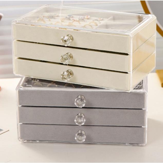 Venusjkt - Kotak Tempat Yimpanan Perhiasan Acrylic 3 Laci Jewerly Box Perhiasan Aksess Wanita Gelang