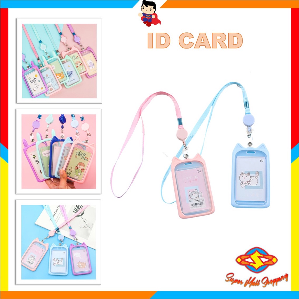 

SMS Name Tag Lanyard Gantungan Kartu Motif Kucing Akses MRT Busway E-Money Flazz BRIzi Bentuk Karakter Warna Pastel Lanyart Card Holder Id Card