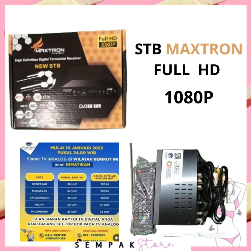 SS Set Top Box STB DVB T2 Maxtron Receiver TV Tabung Analog Ke TV Digital Full HD 1080P Mini Version