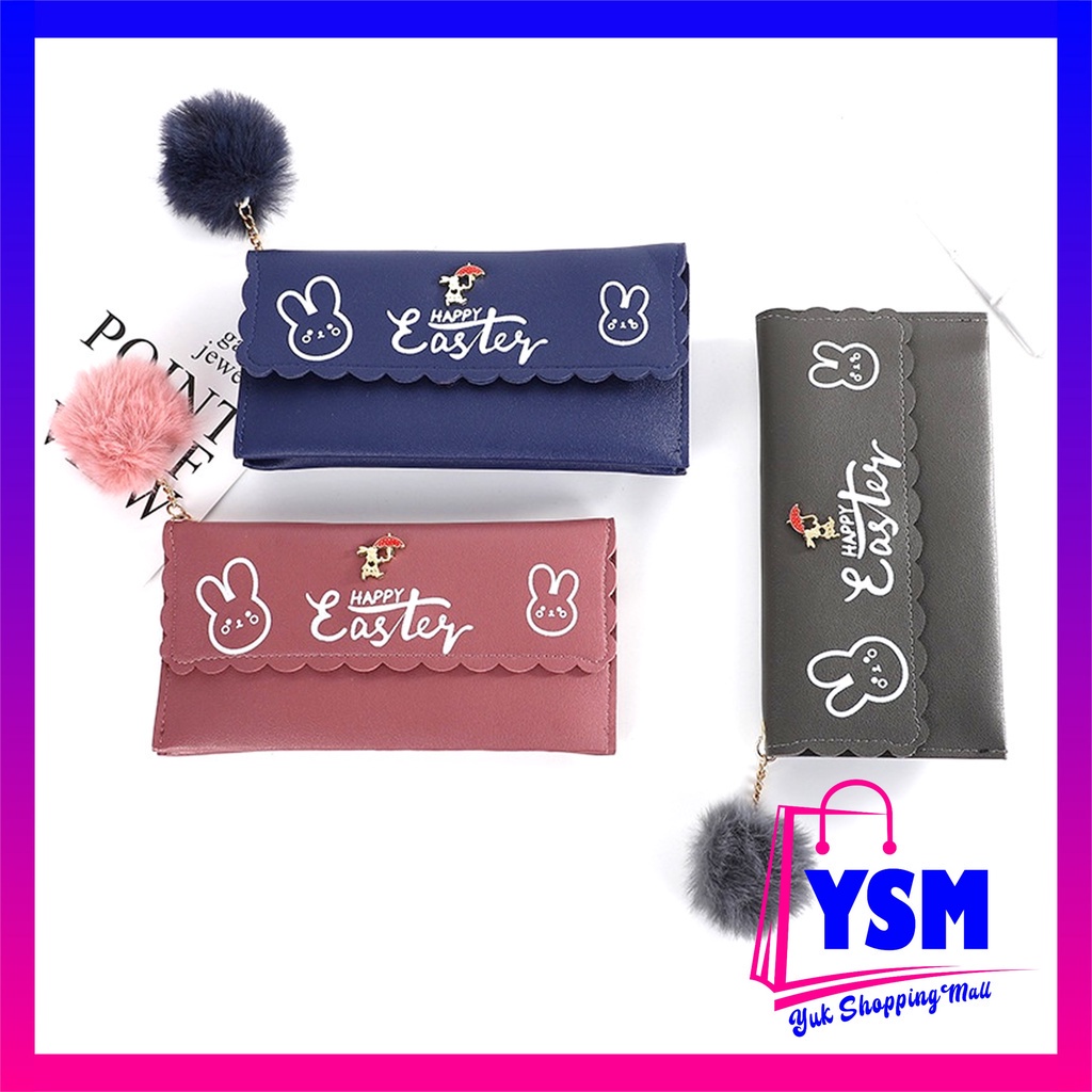 YSM DOMPET WANITA PANJANG KELINCI 079 FREE POMPOM DOMPET PANJANG KOREA DOMPET LIPAT FASHION