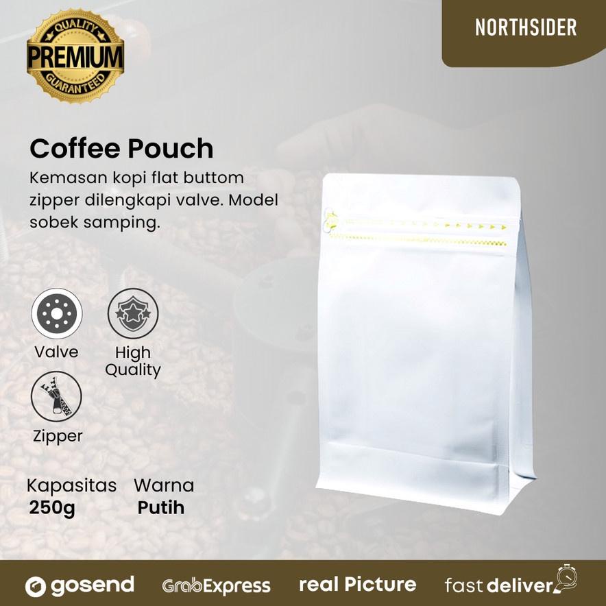 Kemasan kopi 250gr - black standing pouch flat bottom zipper and valve