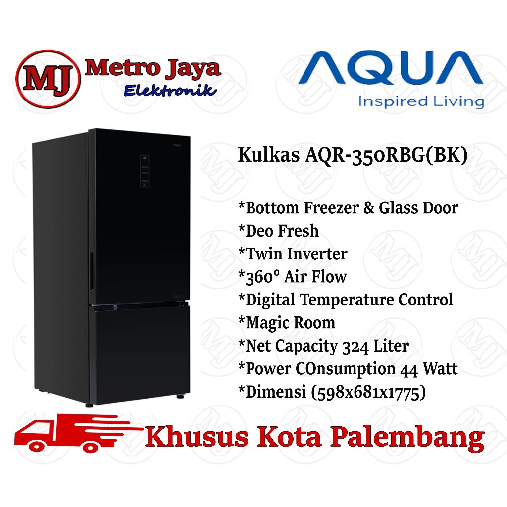 KULKAS 2 PINTU AQUA AQR 350RBG (BK) BOTTOM FREEZER Freezer Bawah