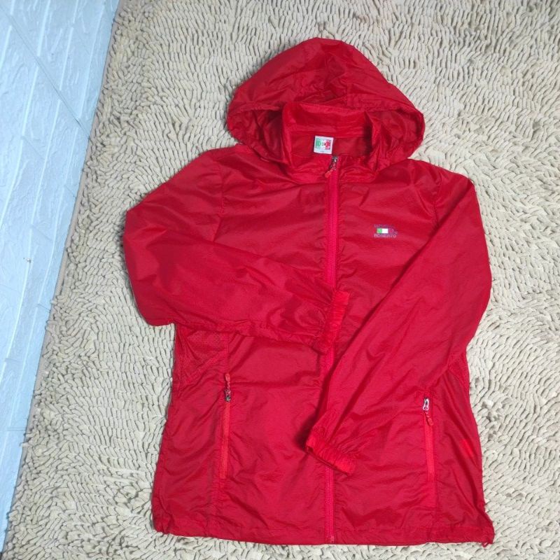 jaket parasut tipis sport diportivo roberto original second thrift merah polos red olahraga outdoor lari sepeda gunung