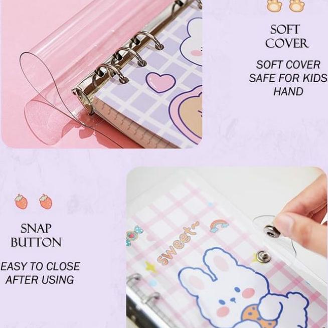 

Buku Binder A6 Free 100 Lembar Kertas Dan Stiker Pet Lucu Ring Book Besi Sampul Kancing Cover Pvc Kado Notebook Buku Catatan Diary