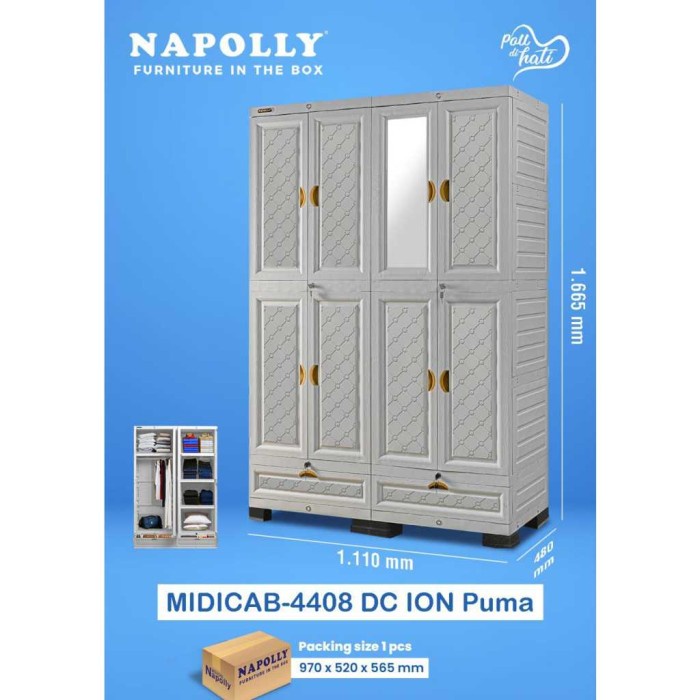 LEMARI PAKAIAN PLASTIK NAPOLLY 4 PINTU MIDICAB 4408 DC ION BOGOR
