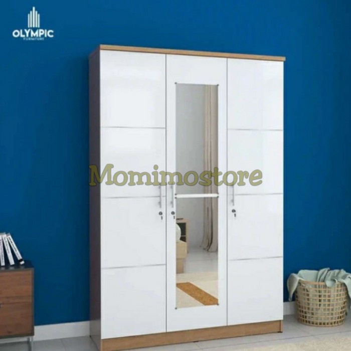 LEMARI OLYMPIC PAKAIAN EERO 3 PINTU MURAH LEMARI BAJU WHITE PUTIH 3P
