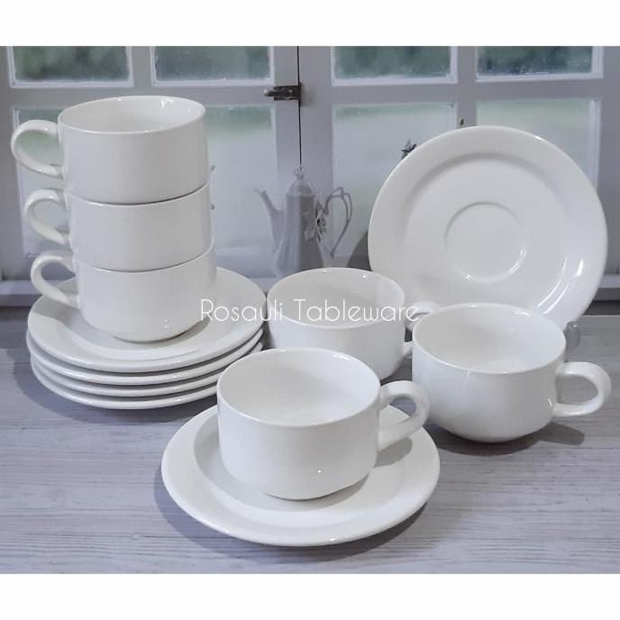 Cangkir Set Keramik | Kopi | Teh | Hotel Ware | Putih Polos | 6 Pasang Chaedorabel