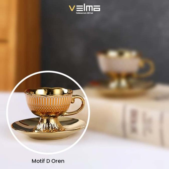 Velma Cangkir Teh Keramik Set Gold Gift Set Chaedorabel