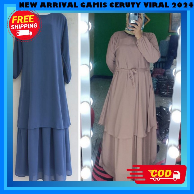 Baju Muslim Dewasa Perempuan Gamus Ceruty Baby Doll Premium Tebaru Gamid Muslimah Motip Impor Murah 