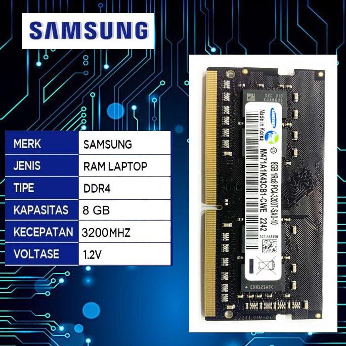 PRMO MEMORY RAM LAPTOP SAMSUNG 8GB DDR4 3200 MHz RAM SODIMM - 8GB DDR4