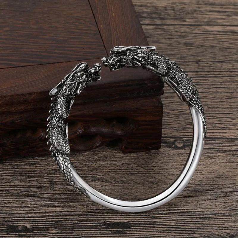 Gelang Titanium Pria Anti Karat Emas Putih Silver Perak Asli Keren Cowok cewek Laki Laki Naga