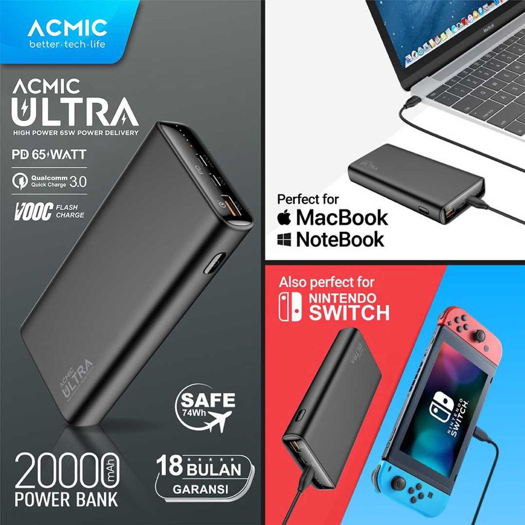 ACMIC ULTRA 65W PD 20000mAh PowerBank Laptop MacBook - 7BEE