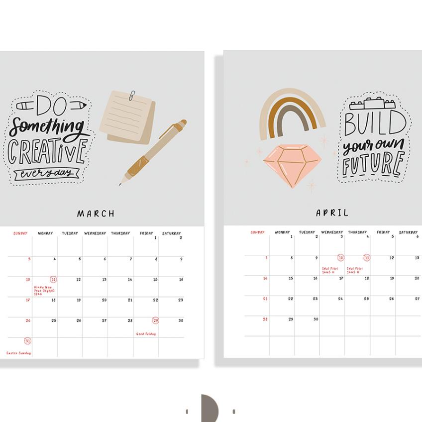 

Designall Kalender Dinding Aesthetic 2024 A3 Spiral Pf