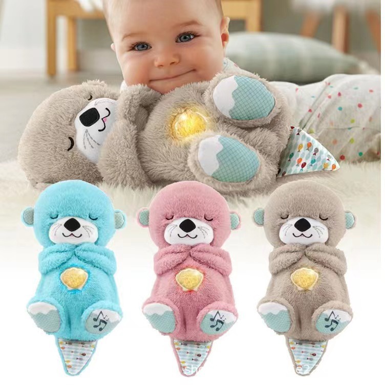 【realpic】Breathing Little Otter Animal Plush Doll Baby Child Comfort Accompany Music Doll Soft Coax