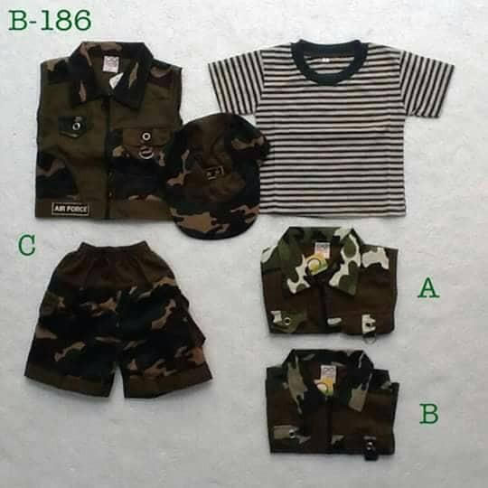 Baju Setelan Kaos Celana Rompi Topi Army Tentara Anak Bayi Laki Laki