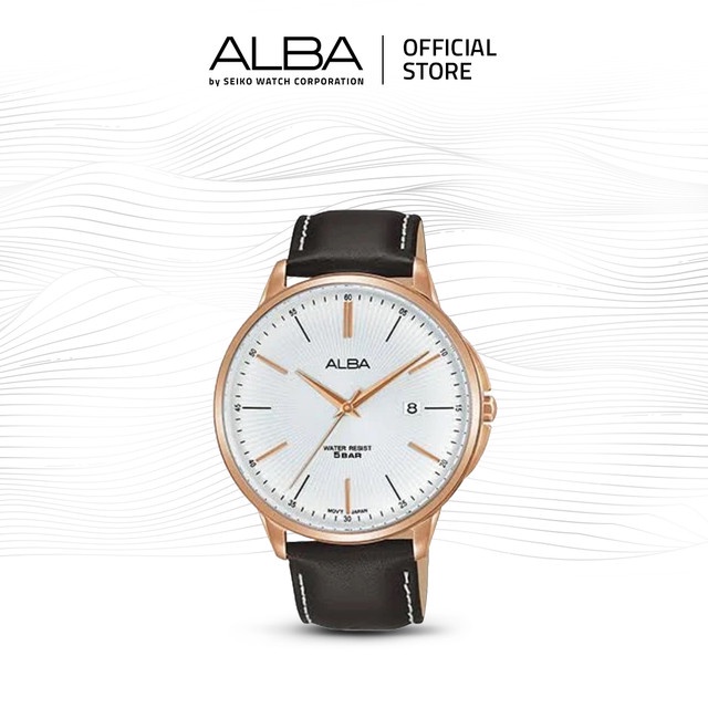Alba Prestige Jam Tangan Pria AS9G36 / AS9G36X1 Quartz White Pattern Dial Black Genuine Leather Stra