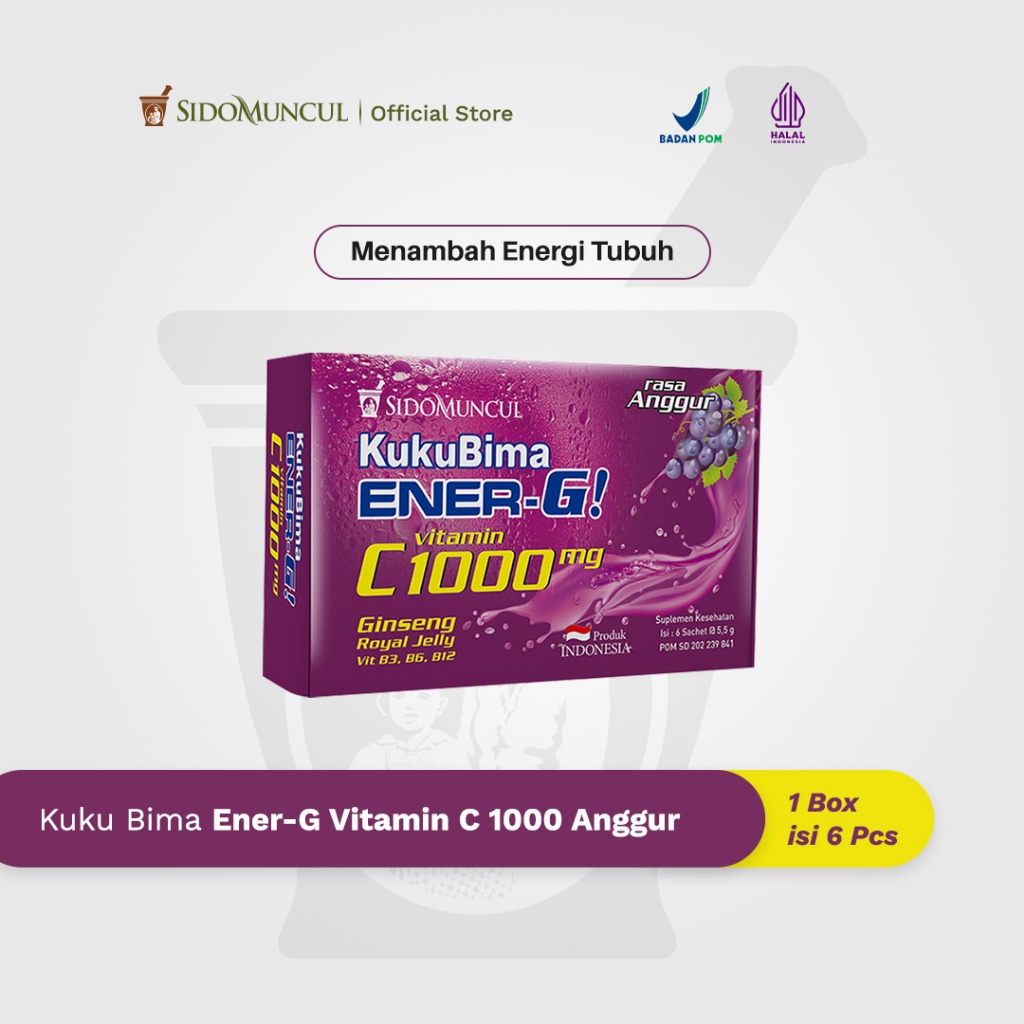 

Kuku Bima Ener-G Vit C1000 Anggur 6's - Minuman Berenergi Vitamin