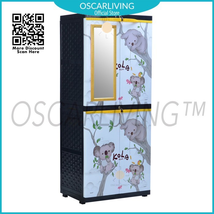 SINBAK LEMARI PLASTIK + KACA MOTIF KOLA / LEMARI PAKAIAN MULTIFUNGSI