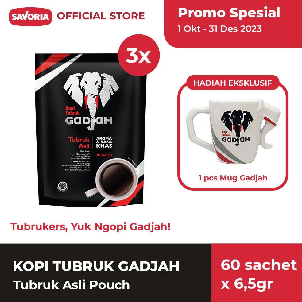 

TERLARIS KOPI TUBRUK GADJAH ASLI POUCH 60 SACHET X 6.5G GRATIS MUG COD