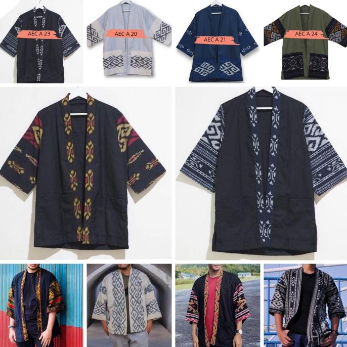 KIMONO CARDIGAN OUTER BATIK TENUN SONGKET PRIA UNISEX BLAZER KONDANGAN