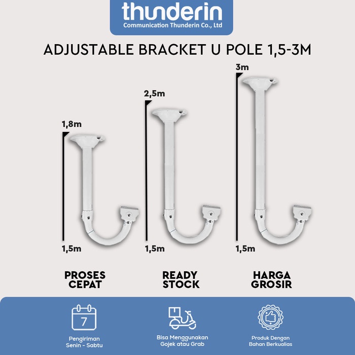 ADJUSTABLE BRACKET TIANG U CCTV, BRACKET TIANG OUTDOOR 1,5M-3M