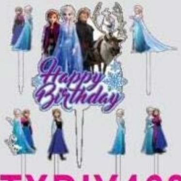 :::::::] Cake Toper Acrylic Hiasan Kue Topper kue Ulang Tahun FROZEN SET 7 PCS