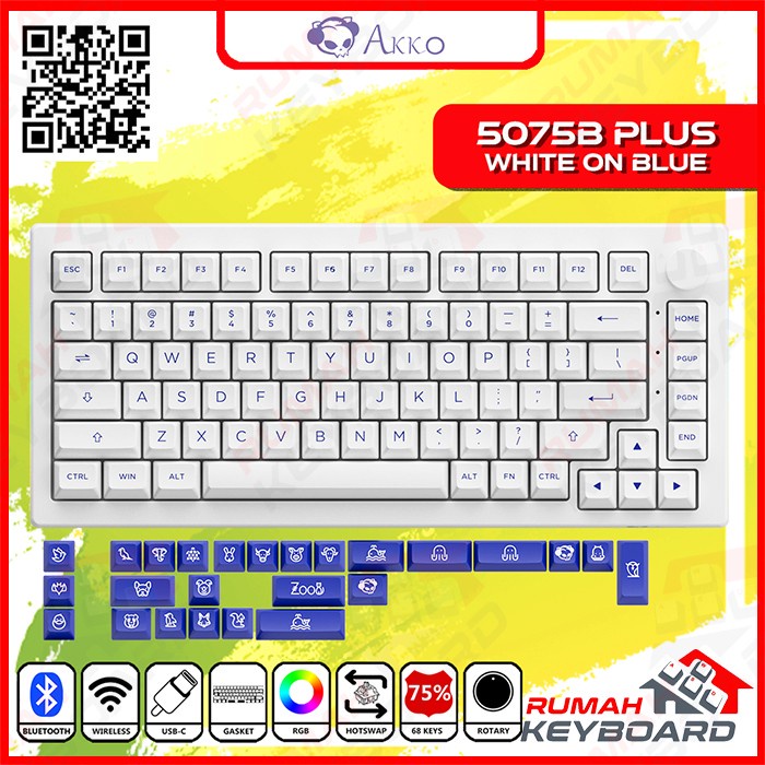 MECHANICAL KEYBOARD - AKKO 5075B PLUS - 3 MODE - 75% - BLUE ON WHITE