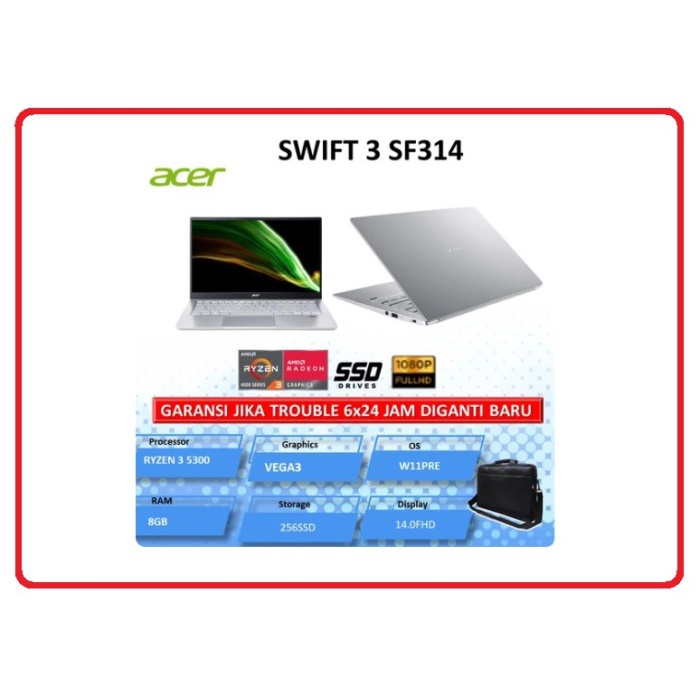 Acer Swift 3 SF314 Ryzen 3 5300 8GB 14 FHD IPS SSD