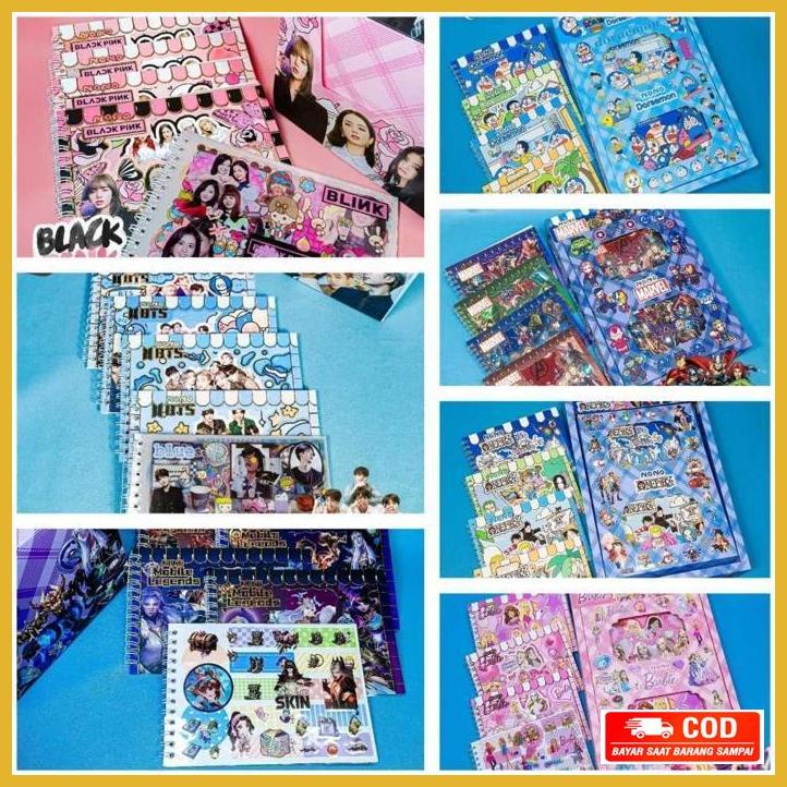 

( COD ) Stiker Buku Stiker Binder Karakter Blackpink/BTS/Barbie/Doraemon/Marvel/Onepiece/MIXUE Waterproof