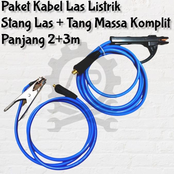 BEBAS ONGKIR - paket kabel las listrik komplit stang las + tang massa 2m + 3m