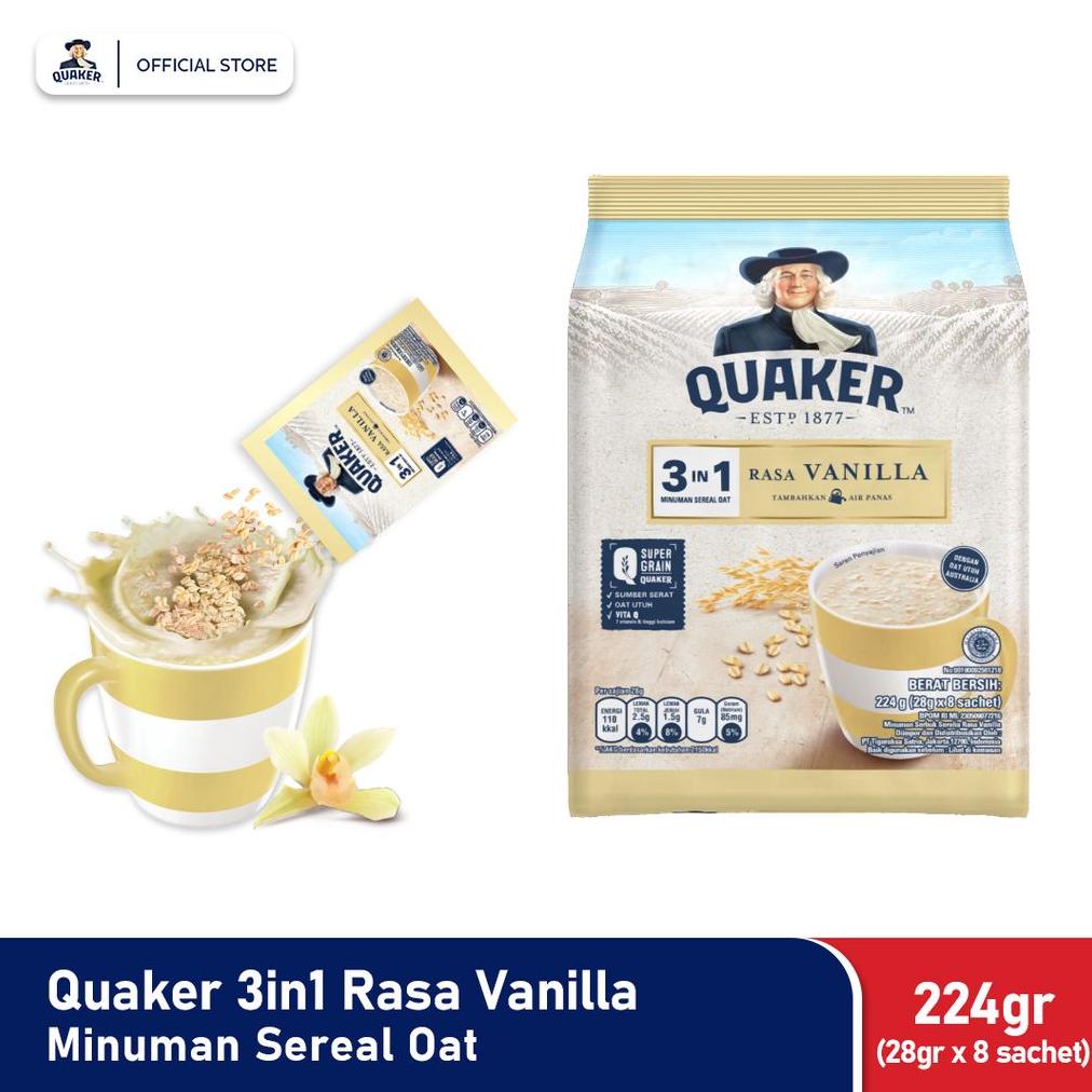 

Ready Quaker 3in1 Vanilla Minuman Sereal Oat 224gr (24gr x 8 sachet)