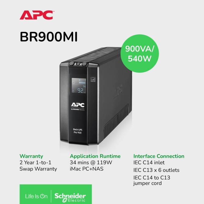 Ups Apc Back Ups Pro Br 900Va, 6 Outlets, Avr, Lcd Interface Br900Mi