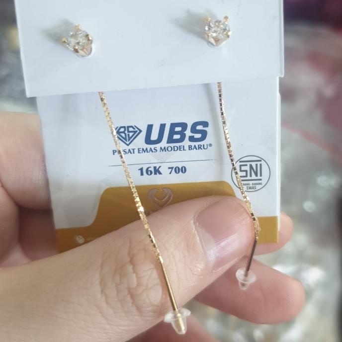 READY STOCK ANTING SOLITAIRE PANJANG DESI PERMATA PUTIH EMAS ASLI 70% 700 16K UBS 
