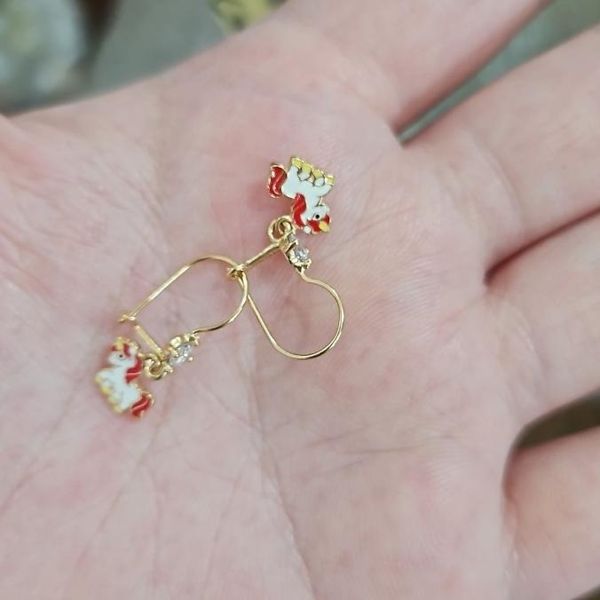 TERBARU ANTING GANTUNG ANAK KUDA LITTLE PONY LUCU UNGU PUTIH EMAS ASLI 375 