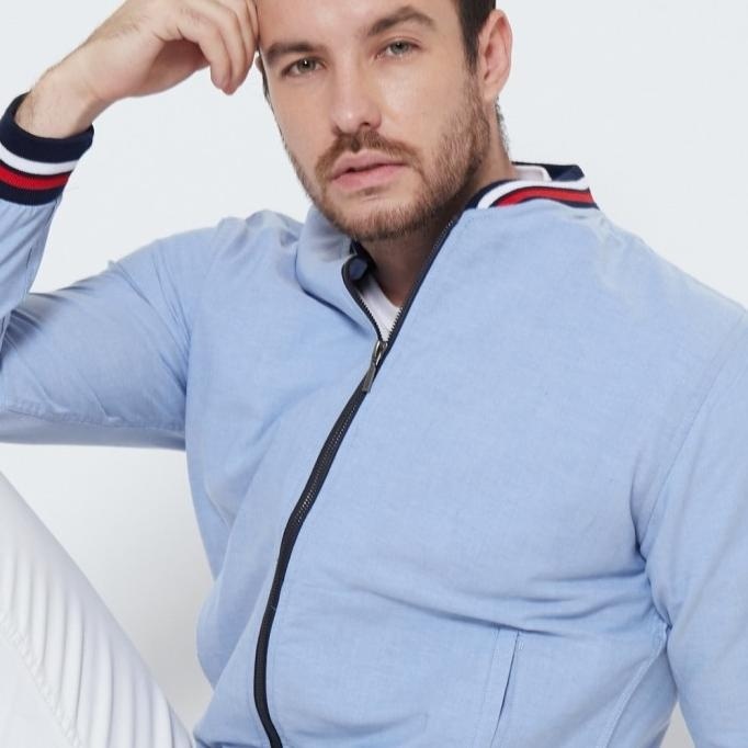 TERBARU M231 JAKET PRIA OXFORD PANJANG WARNA BIRU 1768D 