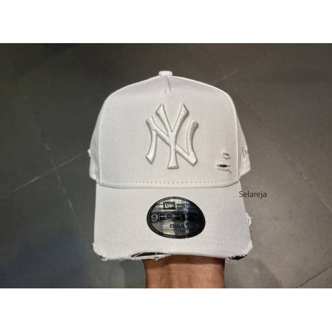 READY STOCK NEW ERA KIDS 9FORTY A-FRAME NEW YORK YANKEES DAMAGED WHITE/WHITE CAP 