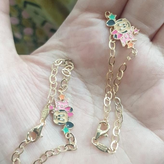 READY STOCK GELANG ANAK 14 CM MICKEY MINNIE MOUSE DISNEY EMAS ASLI 700 70% 16K UBS 