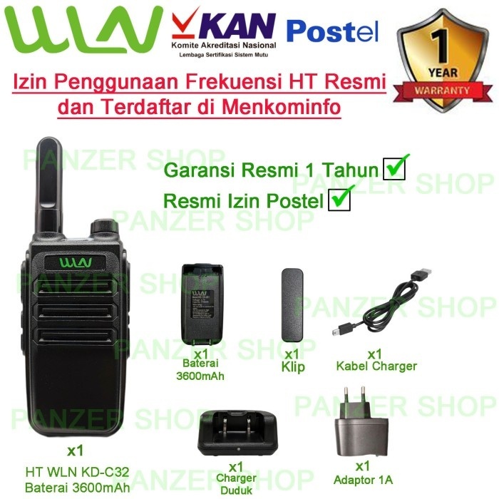 HT SATUAN WLN WALKIE TALKIE KD-C32 HITAM BATERAI (1500-3600)MAH
