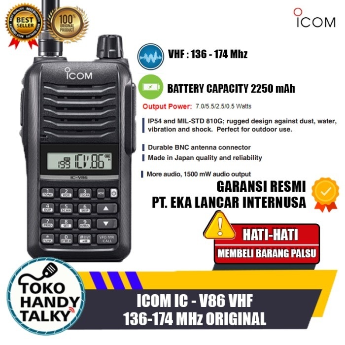ICOM IC-V86 V 86 SINGLEBAND VHF HT ICOM IC V86 ORIGINAL GARANSI RESMI
