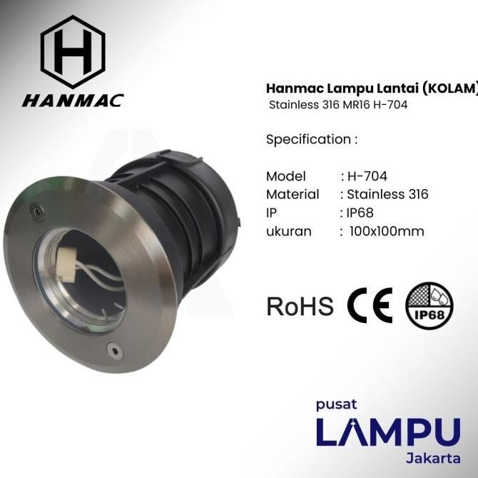 Hanmac H-704 Kap Lampu Lantai/Kolam Stainless 316 Mr16